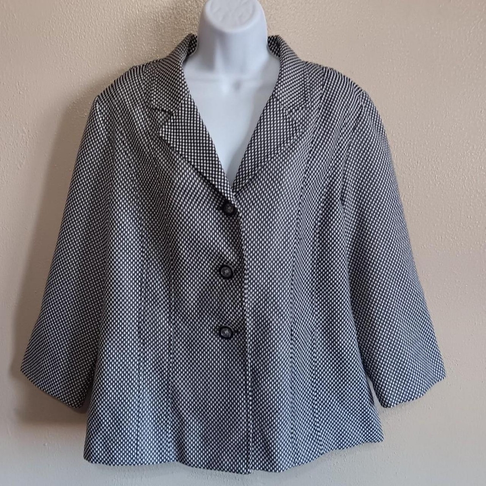 Vintage Black & White Dots Women's Suit Jacket Blazer Size 16 Retro Office Coat - Picture 9 of 9